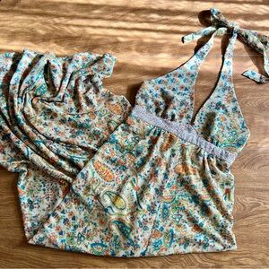 Karen Zambos Multicolor Floral Paisley Bohemian Cottagecore Maxi SunDress size S